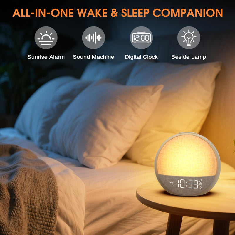 Sunrise Alarm Clock, White Noise Sound Machine with 30 Soothing Sounds, Dimmable Night Light, Natural Sunlight Lamp Gentle Wake Up Light for Bedrooms, Kids, Heavy Sleepers Adults, Baby, Ideal for Gift Putty