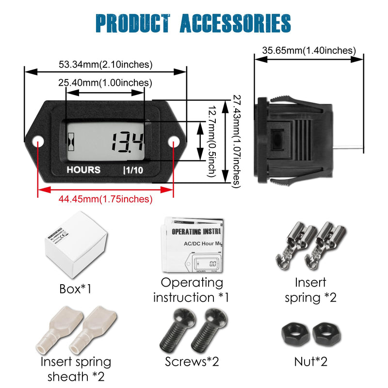 Runleader Digital Hours Counter,AC/DC 5V to 277V for Garden Tractor Generator Scooter Club Car Forklift Leaf Trimmer etc.