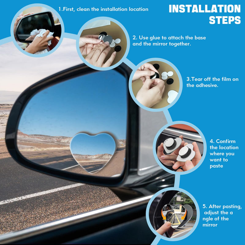 2 Car Blind Spot Mirrors, 8cm Frameless Convex Glass Mirror - 360° Adjustable Wide Angle Rearview Side Mirror for Safe Driving