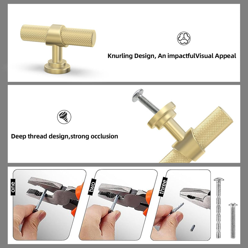 10 Pack Cabinet knurled Knobs Brushed Gold Kitchen Cabinet Knobs Aluminum and Zinc Alloy Drawer Pulls Solid Cabinet Hardware 1.38'' Diameter(35mm) 10