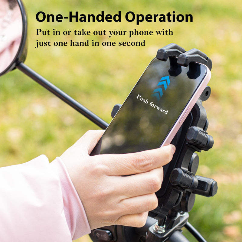 EMERK Motorcycle Phone Mount Holder - [Dual Vibration Dampener] [Anti-Shake Anti-Theft] Bike Phone Holder, Adjustable Handlebar Cellphone Cradle for Bicycle Road Scooter ATV Fit 4.7''-7.2'' Smartphone Heavy-duty Basic