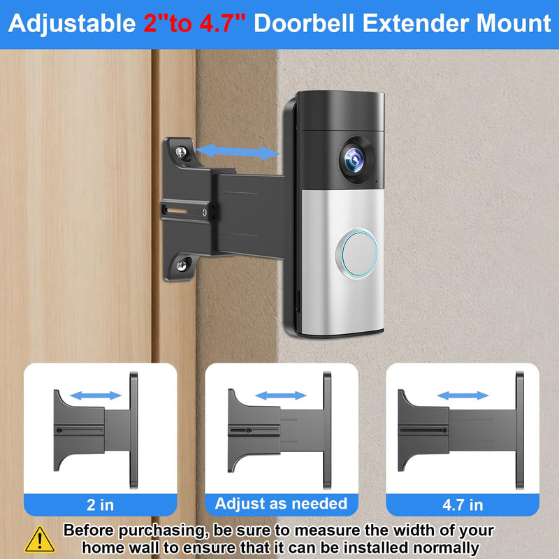 Adjustable 2" to 4.7" Doorbell Extender Mount for Ring Newest 2026 Battery Doorbell/Plus/Pro & Wired Doorbell/Pro/Plus, Doorbell Angle Mount, Brick Wall Mounting Bracket Holder for Wider View