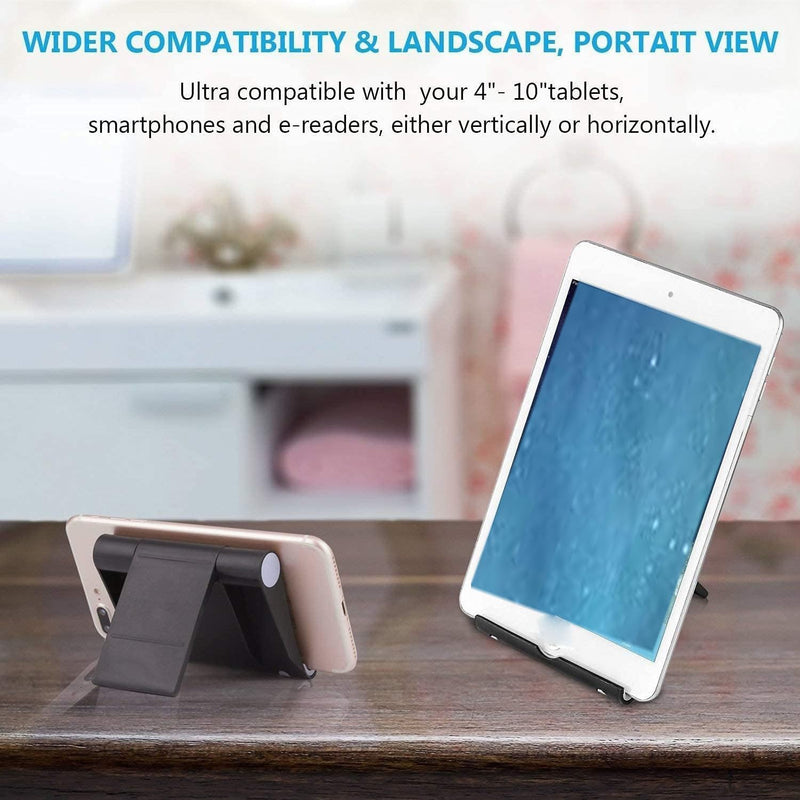 Folding Cell Phone Stand, Fully Adjustable Foldable Desktop Phone Holder Cradle Dock Compatible with All Smart Phones Black