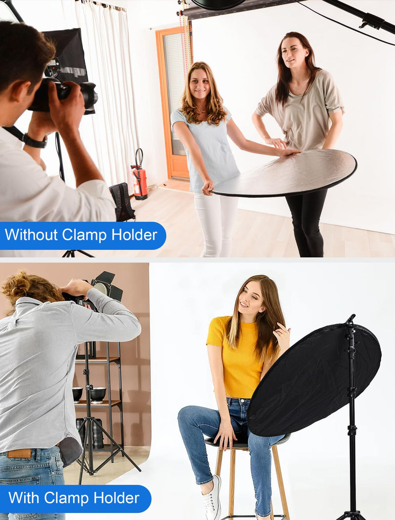 Selens Portable 43inch/110cm Light Reflector with Clamp,5 in 1 Collapsible Multi Disc Photography Reflector Translucent,Silver,Gold,White,Black for Studio Photography Lighting and Outdoor Lighting 5 in 1 43inch with clamp