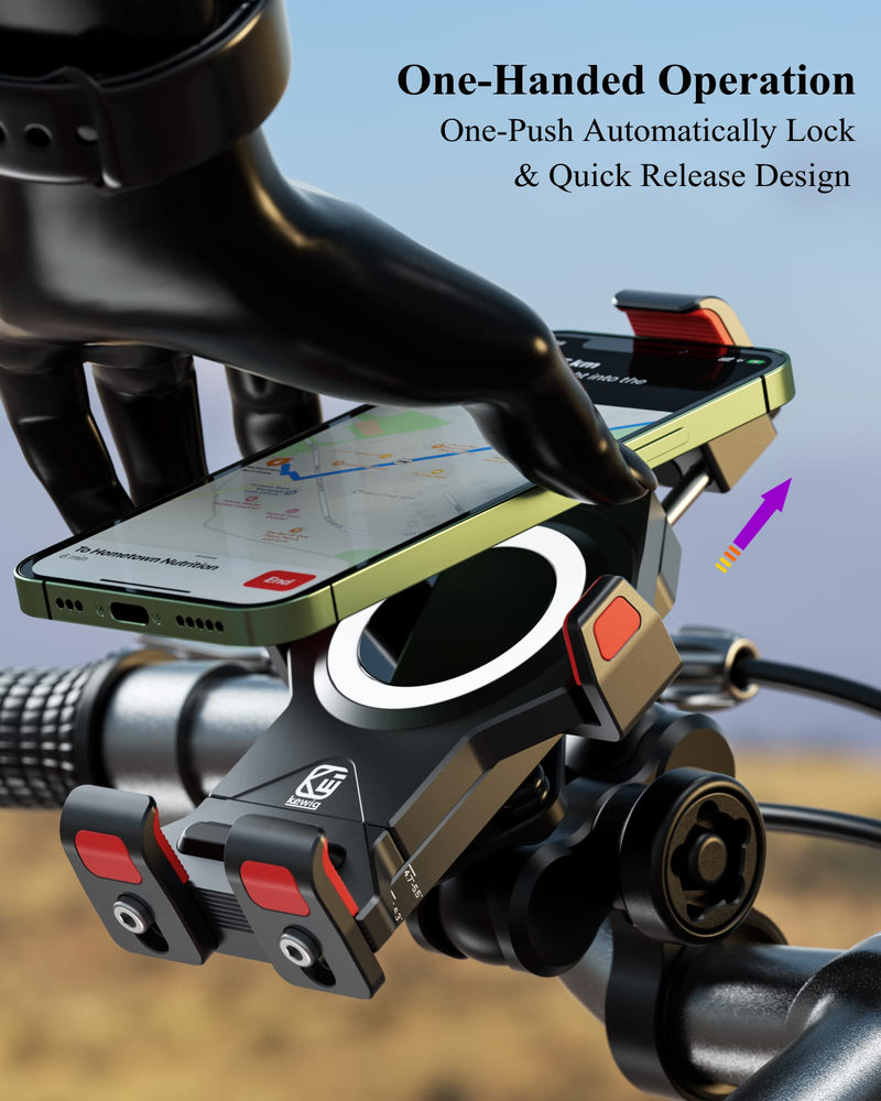 BRCOVAN Aluminum Alloy Motorcycle Phone Mount with Vibration Dampener & High-Speed Secure Lock, Anti-Theft Handlebar Cellphone Holder for Motorcycle Bike Bicycle Scooter ATV, for 4.7-7.2'' Smartphone BLACK