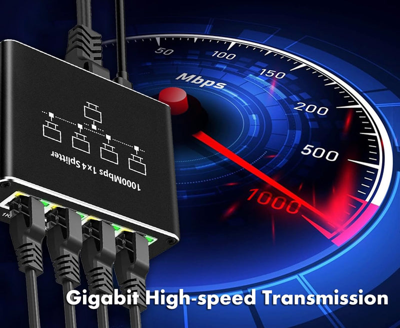 Ethernet Splitter 1 to 4, 1000Mbps High-Speed Internet Splitter, Gigabit RJ45 Port Router Switch, LAN-Splitter, Supporting Simultaneous Networking of 4 Devices, Applicable to Cat5/5e/6/7/8 Cable Ethernet Splitter 1 to 4