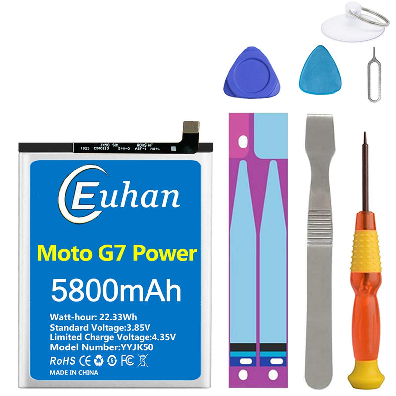 Moto G7 Power Battery, Euhan 5800mAh Li-Polymer Replacement Battery for Motorola Moto G7 Power JK50 XT1955 Moto One Power XT1942 with Repair Tools Kit [24 Month Service]