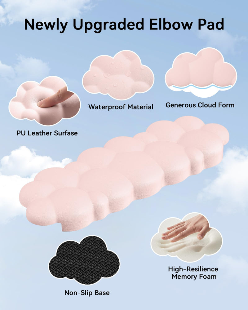 Laborio Elbow Pad for Desk, 2-Pack Cloud Elbow Rest(Pink), Edge Arm Rest | L-Shaped, Leather Surface, Memory Foam, Waterproof, Non-Slip Wrist Support Wrist Rest Pink 2 Pack