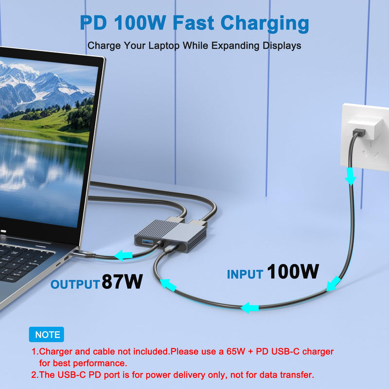 USB C to Dual DisplayPort Adapter with USB3.0/PD, 4K@60Hz Supports SST/MST | DisplayPort Splitter for Dual Monitors Extended Display, USB C to Display Port Adapter, Displayport MST Hub for Dell/HP/Mac