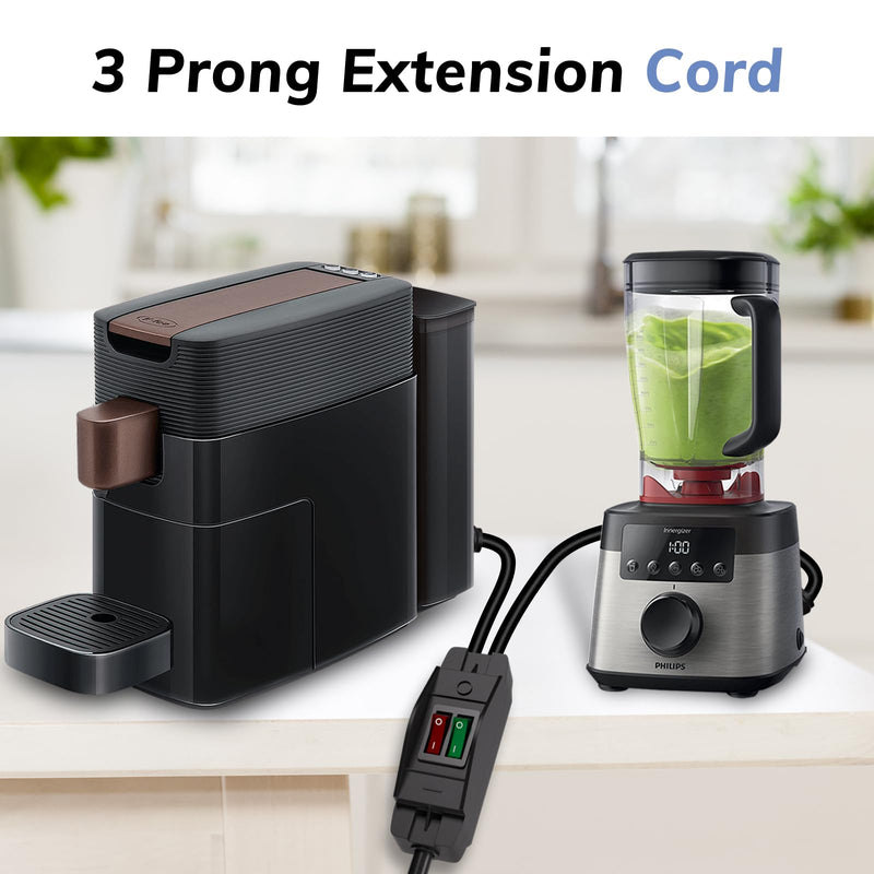 2-Way 3 Prong Extension Cord with Switch ON/Off, Heavy Duty Outdoor Extension Cord Splitter with One NEMA 5-15P Plug and Two NEMA 5-15R Receptacles, Black,15FT 15FT