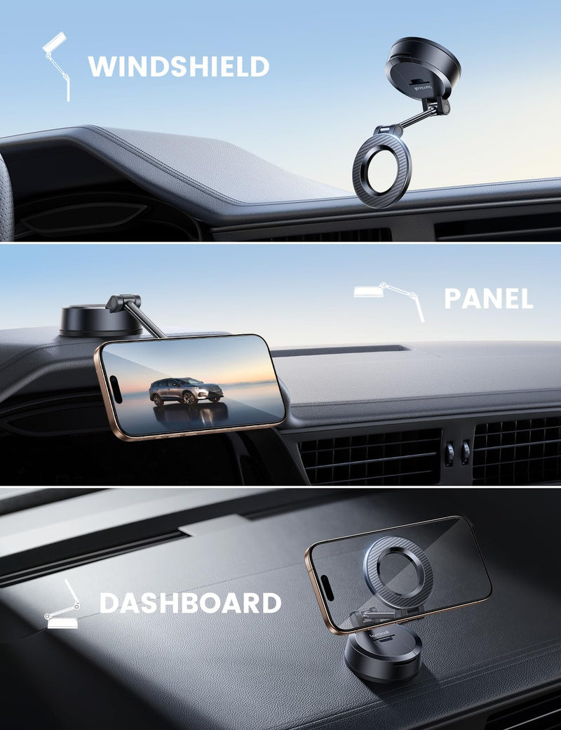 Lamicall for Magsafe Car Mount [70LBS Powerful Suction] Magnetic Phone Holder for Car, 360° Rotation Suction Cup Phone Mount Dashboard & Windshield for Truck fit iPhone 17 16 Pro Max Plus 15 14 13 12 🥇NEW Upgraded - Carbon Fiber