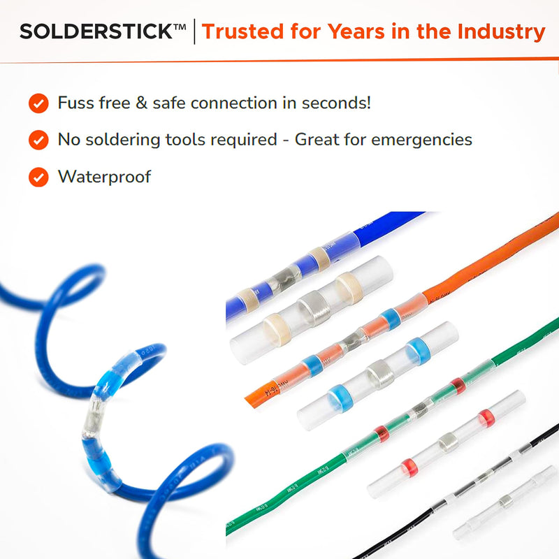 50 Pieces Waterproof Solder Seal Wire Connectors Kit, Electrical Insulated Wire Splice Heat Shrink Wire Connectors with 4 Gauges - 12-10, 16-14, 22-18, 26-24 AWG 50