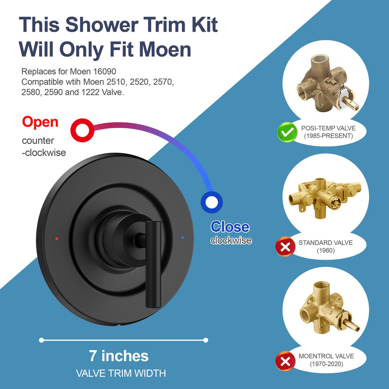 Shower Handle Replacement For Moen T2901BL Gibson Posi-Temp Valve Trim Kit,Matte Black Shower Trim Kit Shower Lever Handle, Compatible with Moen 2510 Valve Matte Black