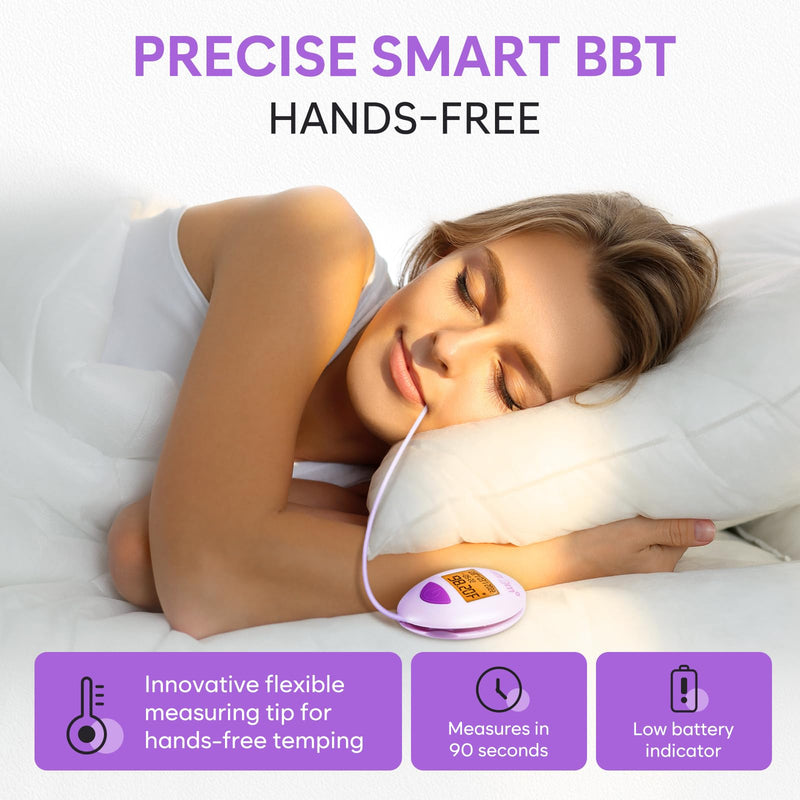 Premom Smart Basal Body Thermometer for Ovulation: Long-Tip for Hands-Free, Digital LH Tracker with 1/100th Degree High Precision, Backlight & 60 Memory | App Supported | EBT-380
