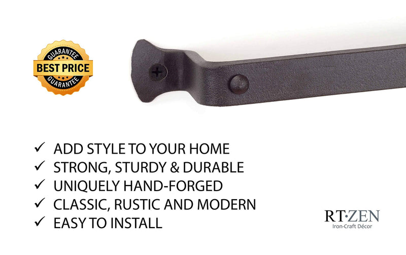 RTZEN Farmehouse Bathroom Towel Holder - Wrought Iron Matte Metal Black Towel Bar Wall Mount Rod - Handmade Home Decor Metal Kitchen Hanger Bar (17'' - Fits 14 Inch Towels) Medium Hammer-Nail