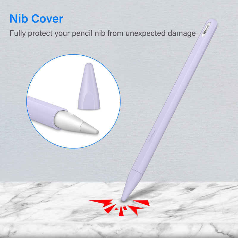 Fintie Silicone Sleeve for Apple Pencil Pro & Apple Pencil 2nd Generation, Light Pen Skin Case Cover Soft Protective Pencil Grip Holder with 2 Nib Covers Accessories, Lilac Purple