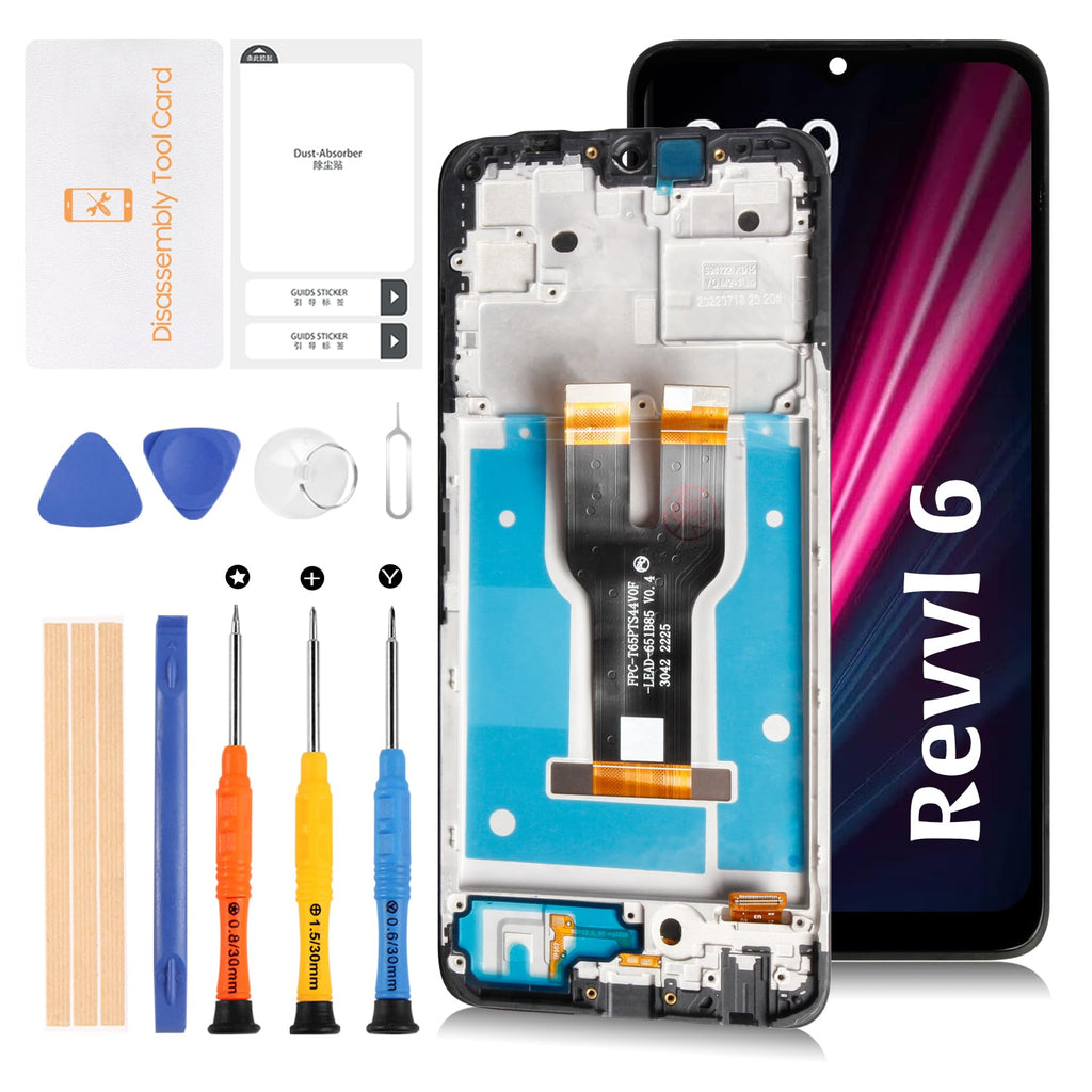 for T-Mobile REVVL 6 5G 2022 6.52" TMAF025G LCD with Frame Screen Replacement LCD Display Touch Digitizer Screen Assembly with Repair Tools