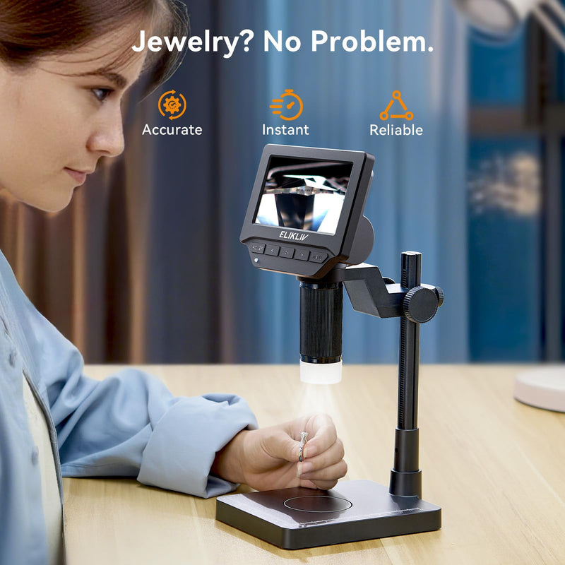 Elikliv EDM4C Coin Microscope with Scale：4.3" Digital Microscope with Adjustable LED, Error Coin Magnifier with Screen & Weighing Scope for Collectors, Jewelers, Students, Windows/Mac Compatible Gray