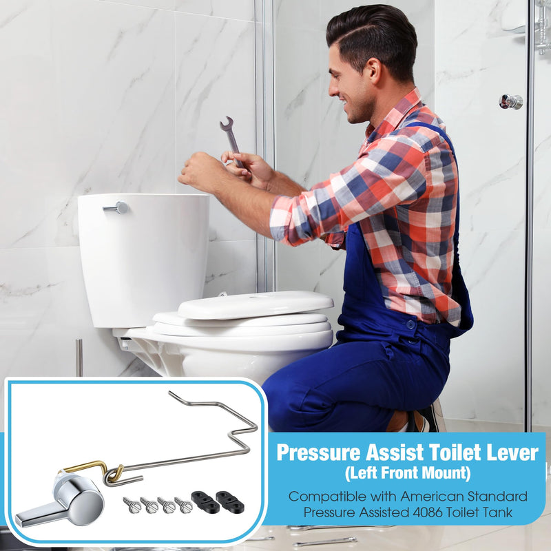 Dreyoo Pressure Assist Toilet Lever Compatible with 738254-0020A, Hand Trip Lever Compatible with American Standard Pressure Assisted 4086 Toilet Tank, Polished Chrome(Left Hand) 1 Left Hand