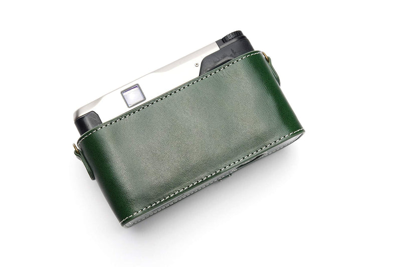 Contax TVS II Case, BolinUS Handmade Genuine Real Leather Half Camera Case Bag Cover for Contax TVS II Camera with Hand Strap (Green) Green