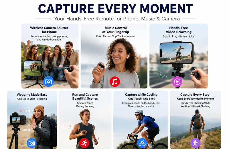 TikTok Scrolling Ring for Phone,Wireless Camera Shutter | Touch & Button Controller, Bluetooth Camera Remote Control Compatible with DJI Osmo Action, Insta360 & GoPro Black
