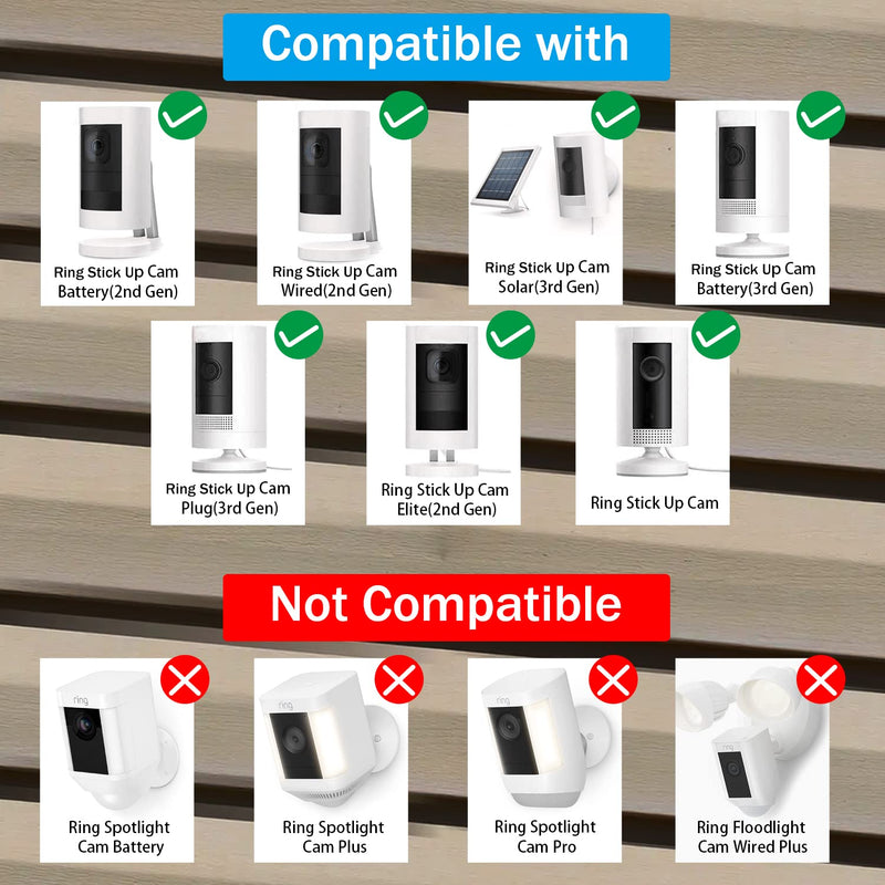 Ring Camera Vinyl Siding Wall Mounts No Drill 360 Degree Adjustable,Compatible with Ring Stick up Cam & Ring Indoor Cam（2Pack White）