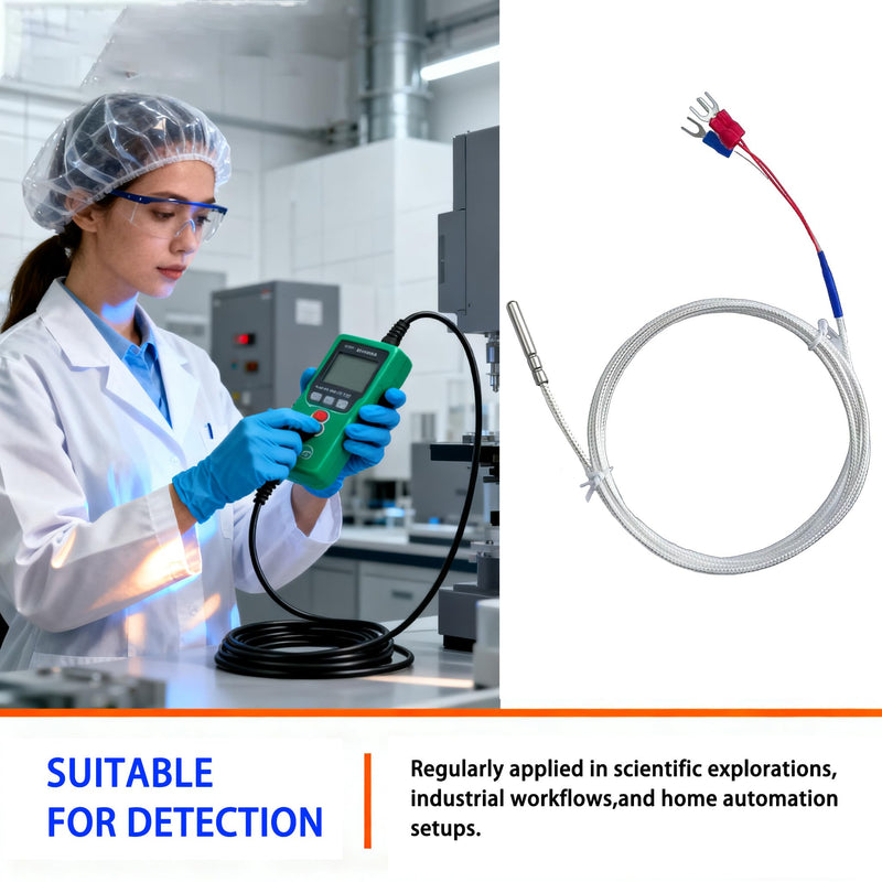 PT100 RTD Temperature Sensor Probe - 3 Wire Stainless Steel Waterproof Temperature Sensor, 59 inch Silver Braided Cable for PID Controller, Brewing, HVAC, Industrial Temperature Monitoring