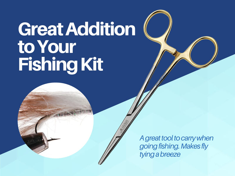 ARTMAN INSTRUMENTS Artery Forceps 6" Straight Hemostat Mosquitoes, Gold Plated Handle, Locking Tweezer Clamps, for Nurses, Fishing Forceps, Fly Tying, Crafts Kelly Forceps Clamps