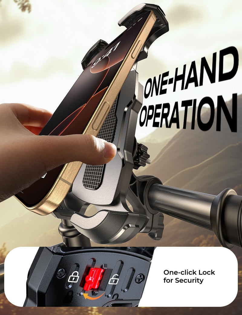 Bike Phone Holder [Upgraded Reinforced Clamp], [1s Lock] Motorcycle Phone Mount, [360° Rotatable] Bike Phone Mount Compatible with iPhone 17 Pro Max/16/S25 Ultra, 4.7-6.9’’ Phones