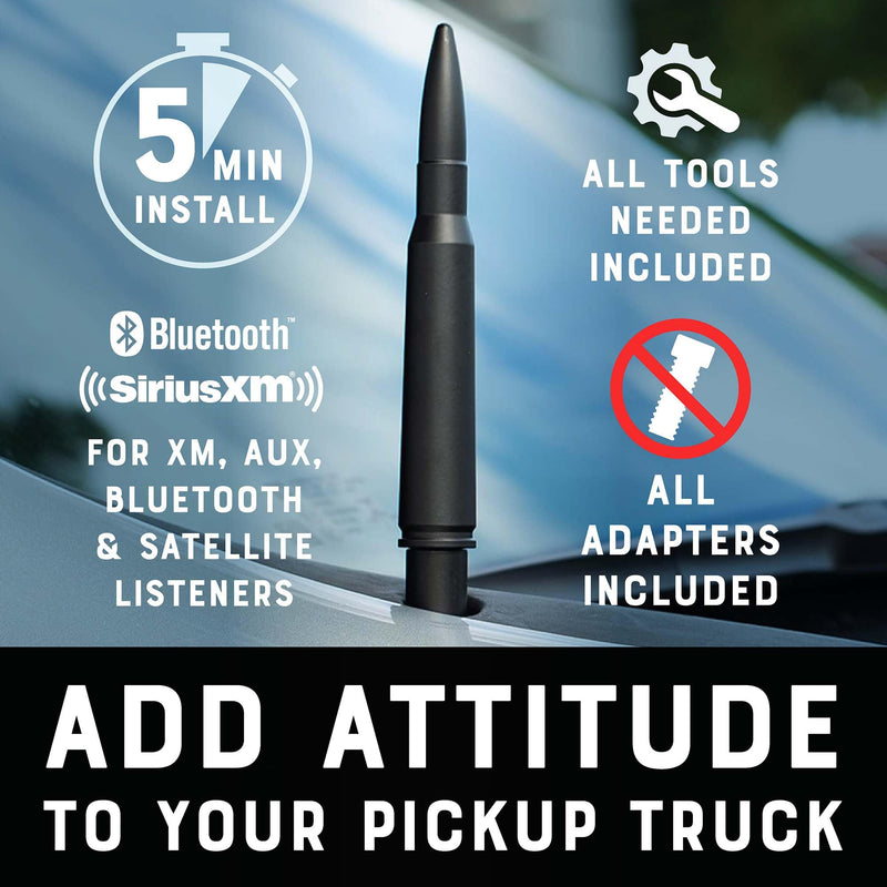 EcoAuto Badass 50 Cal Bullet Antenna Replacement Fits All Chevy & GMC Truck Model Years - Car Antenna Replacement - Military Grade Aluminum - Anti Chip & Anti Theft Design (Matte Black)