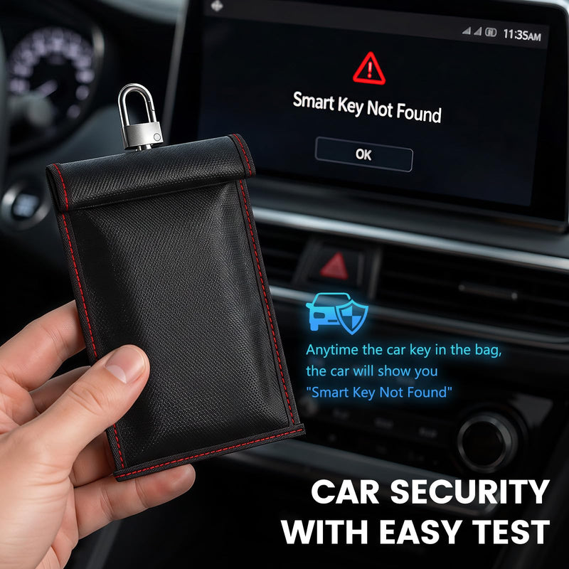 Faraday Pouch for Key Fob, Fireproof & Water Resistant RFID Signal Blocking Car Key Case, Anti-Theft Keyless Entry Faraday Bag for Vehicle Key Fob & RFID NFC Cards red