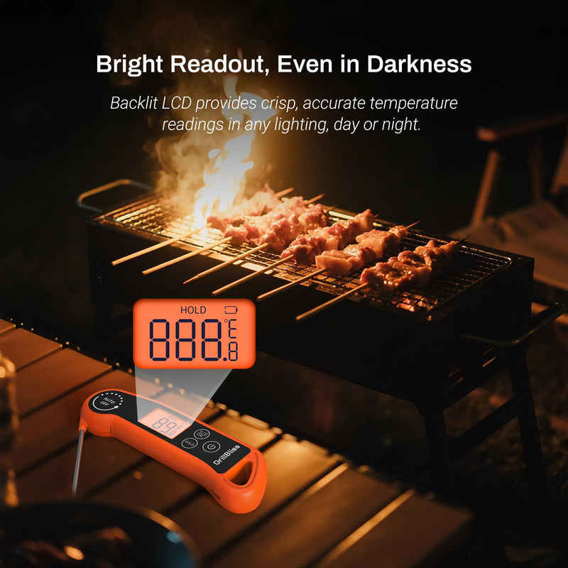 Instant Read Meat Thermometer Within 0.5s, GrillBliss Meat Thermometer Digital with ±0.5℉ Accuracy, Food Thermometer with Backlit Display, Cooking Thermometer for Candy, Grill, BBQ, Brewing