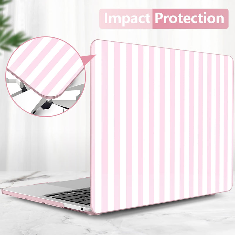 Case for MacBook Pro 13 Inch (2026-2020 Models A2338 M2 M1/A2251/A2289), Pink & White Stripes Hard Shell Case with Keyboard Protector, Compatible with Retina Display and Touch Bar