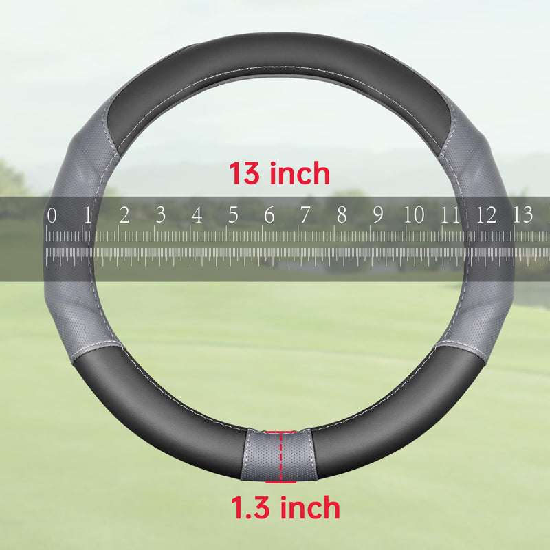 10L0L Golf Cart Steering Wheel Cover-13 Soft and Breathable Anti Slip Leather Steering Wheel Cover,Feels Good in Handling- for EZGO TXT & RXV Black+ Gray