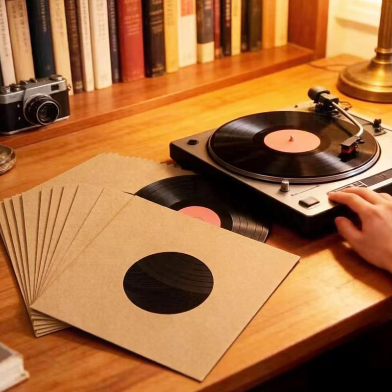 10 PCS 12" Vinyl Record Sleeves – 350GSM Blank Album Jackets with Center Hole, Anti-Static Protective Covers for 12-Inch Records Storage & Display (Kraft)