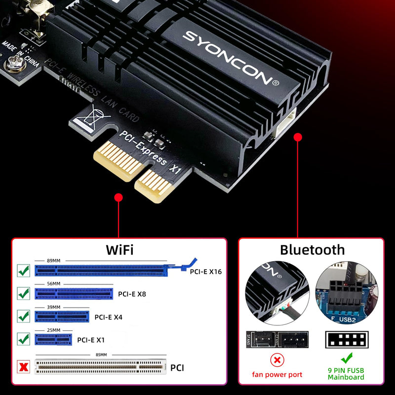 WiFi 6E AXE5400 PCIe WiFi Card Intel AX210 Chipset with Bluetooth 5.3 Adapter Tri-Band 2.4G/5G/6GHz 5374Mbps PCI Express Wireless Network Card for Desktop PC Windows 10/11 (Black) AXE5400(Black)
