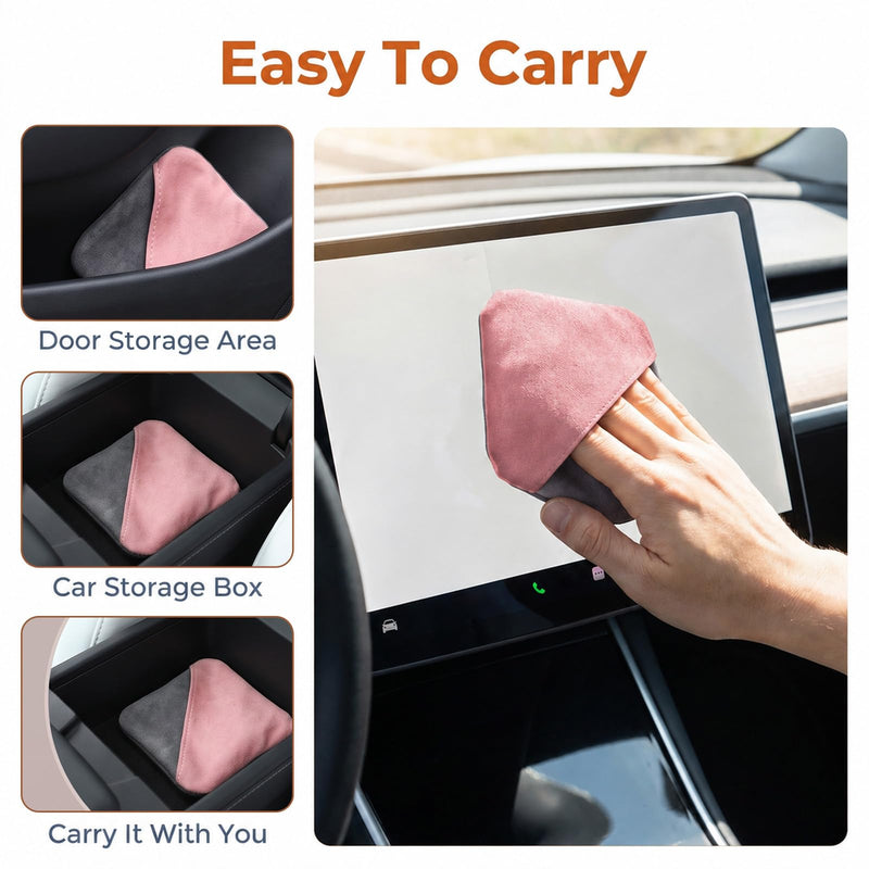 Car Screen Cleaner, 4''×4'' Square Microfiber Cloth Non-Scratch (Pink) | Universal Auto Touchscreen Cleaning Wipes Foldable Touch Screen Cleaner Cloth for Vehicle Dashboard Car Display Interior