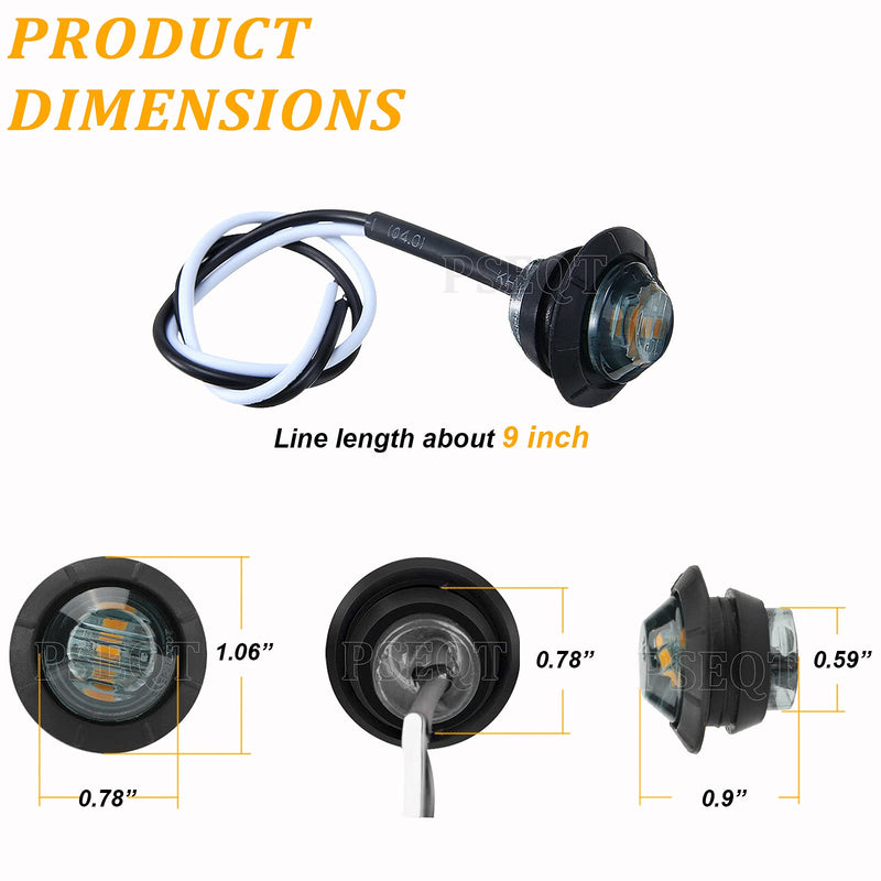 PSEQT 3/4 Inch Trailer Marker LED Lights, Side Clearance Indicators Tail Light Waterproof for Trailer Truck Car Bus Van Pickup RV Wrangler ATV UTV Boat (20pcs Smoked Lens Red & Amber LED) 10Pcs Smoked Red, 10Pcs Smoked Amber