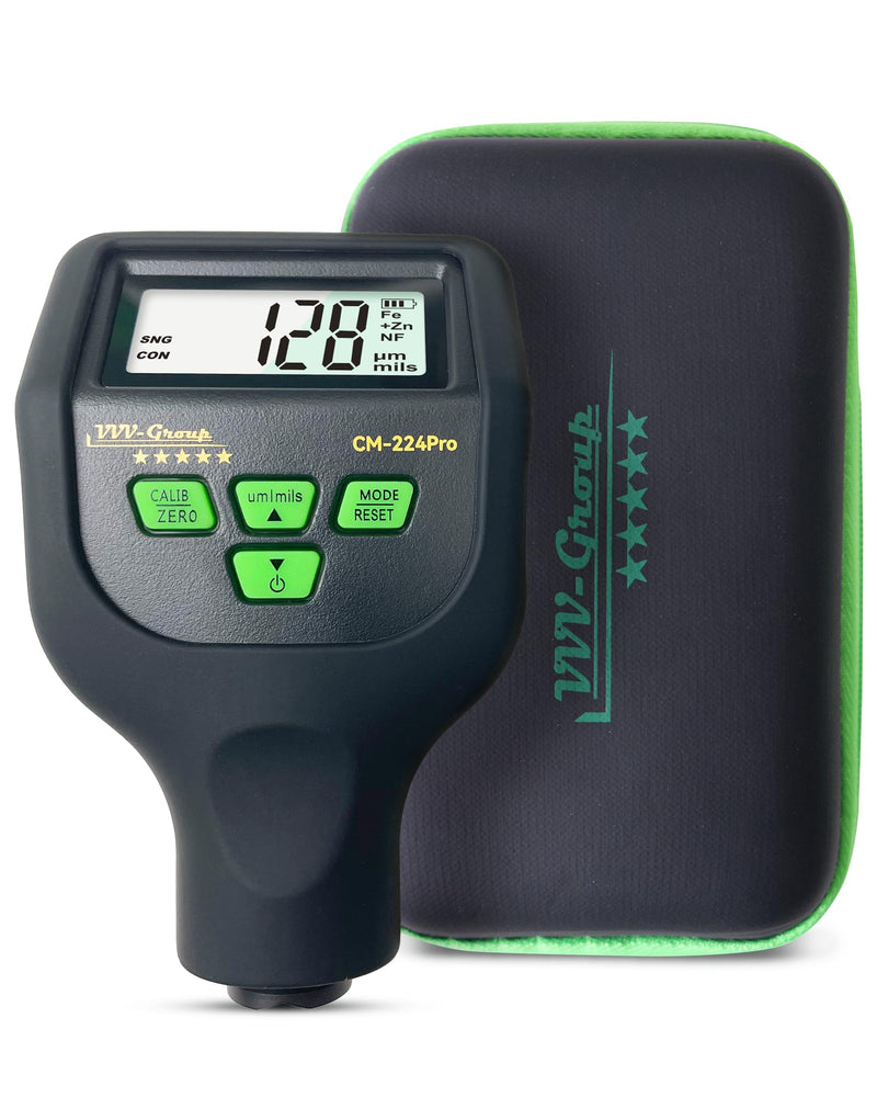 Paint Thickness Gauge – CM-224Pro Automotive Coating Thickness Meter 0–59.1 mils (0–1500 µm), 0.01 mils (0.1 µm) Resolution, Fe/NFe/Zn Auto Detection, Auto Calibration Fe/Al/Zn