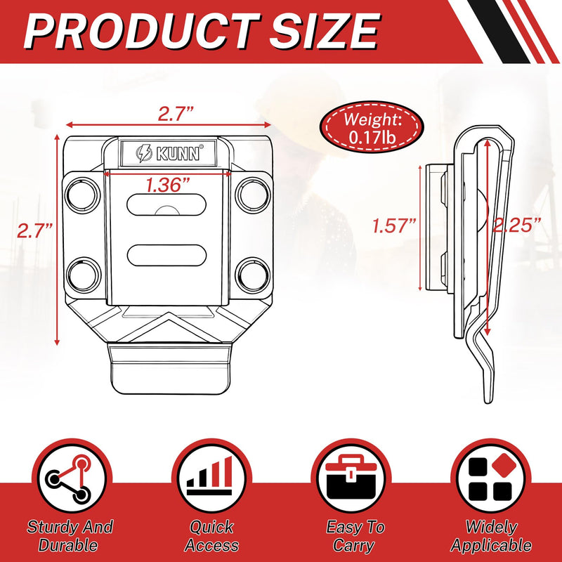 KUNN Drill Holder for Tool Belt, Drill Belt Clip & Tape Measure Holster | Low-Profile Quick-Release Holder | Fits Belts Up to 2.7" | for Impact Driver, Nailer 3