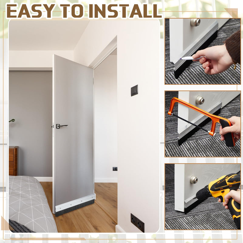 Hushee 4 Pcs 2x36 Inches Brush Door Sweep for Exterior, Aluminum Commercial Door Sweep Bottom All-Season Alloy Brush for Exterior and Interior Sealing Gaps Keeps Out Cold Air, Dust (Silver and Black) 36 Inches Silver