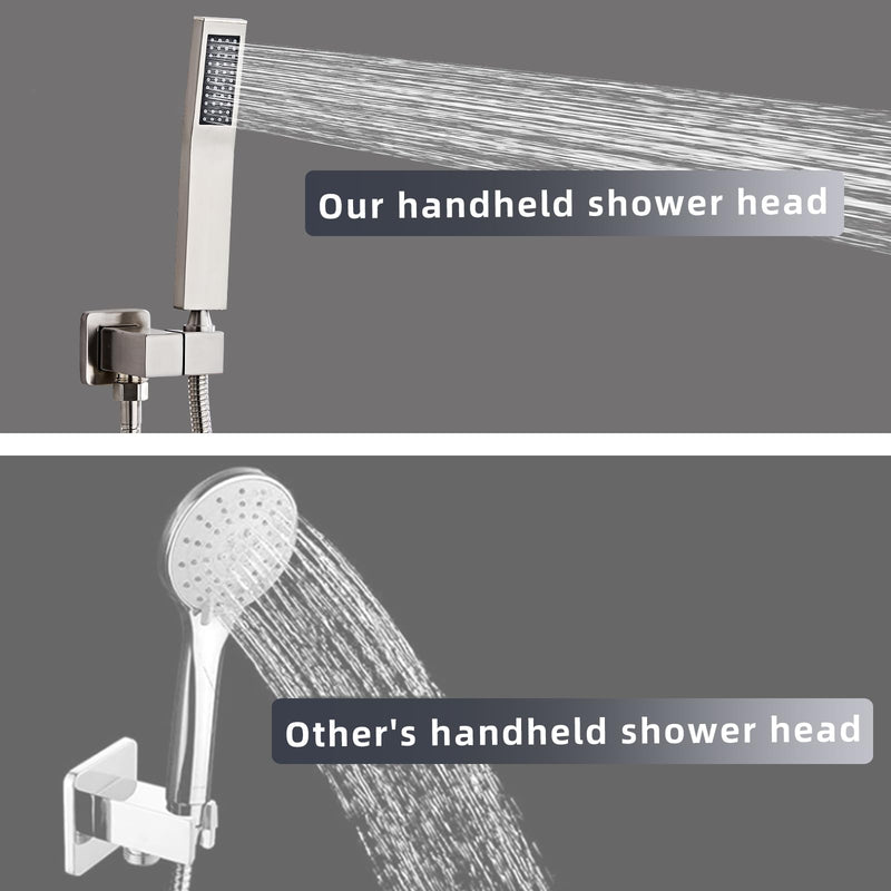 High Pressure Brass Handheld Shower Head,Square Shower Head with Wall Connector and 58-Inch Hose Kit for Bathroom Systems,Modern Style (Brushed Nickel) Brushed Nickel