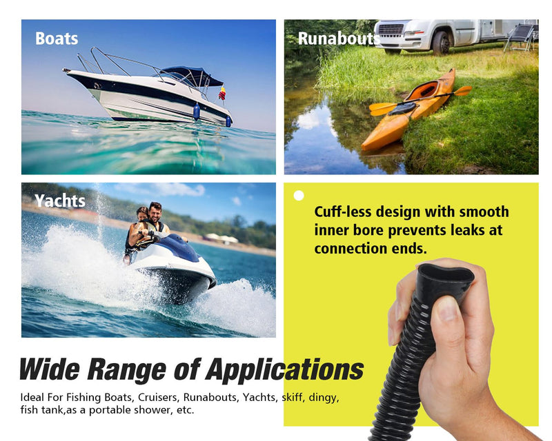 Plumbing Kit Included 6FT Kink-Free Flexible PVC Hose, 2 Stainless Steel Clamps & Thru-Hull Fitting Easy to Install for Boat Bilge Pumps with 1-1/8” Outlet Ideal for Fishing Boats Cruisers Yachts