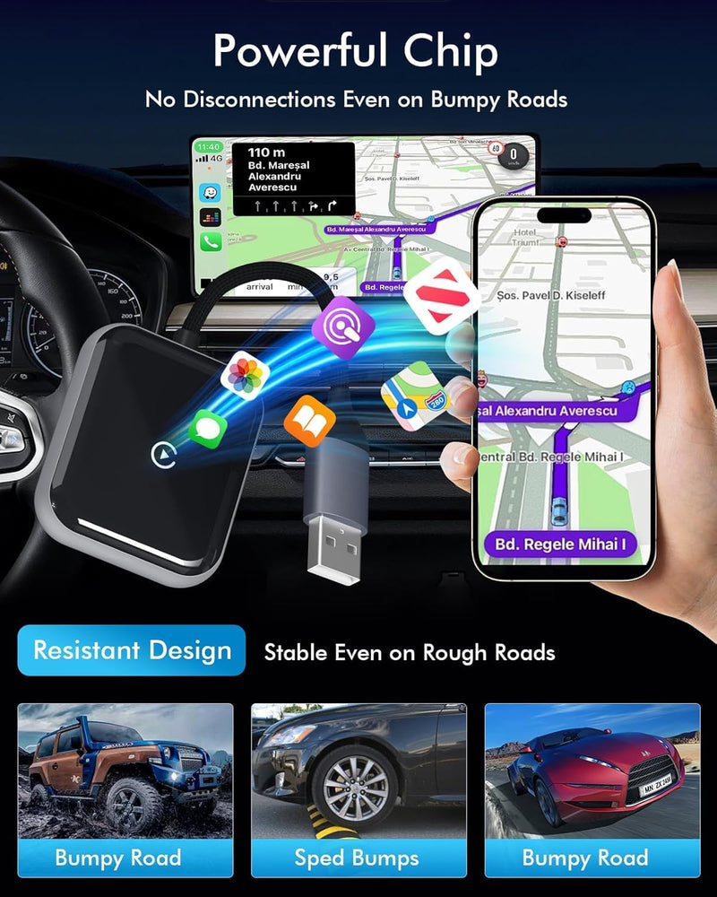 Wireless CarPlay Adapter, Wireless CarPlay for iOS 10+ | Plug & Play, Easy Setup, Dongle with Stable Connection for 2016+ OEM Vehicles Black CarPlay