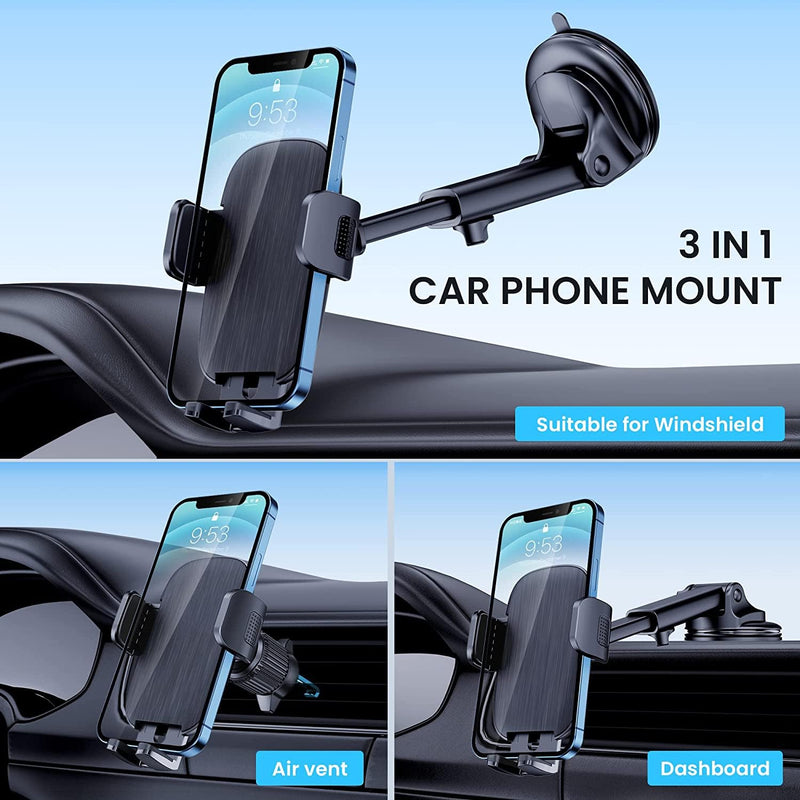 Qifutan Dash Mounted Phone Holders for Your Car Dash Phone Mount for Car Dashboard Air Vent Multi-Mount 3 in 1