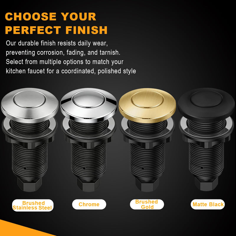 Garbage Disposal Air Switch Kit - UL Certified Sink Top Switch with Long 3.5" Brass Button by UHOUSING, Complete All-in-One Kit for All Disposals (Brushed Gold) Brushed Gold