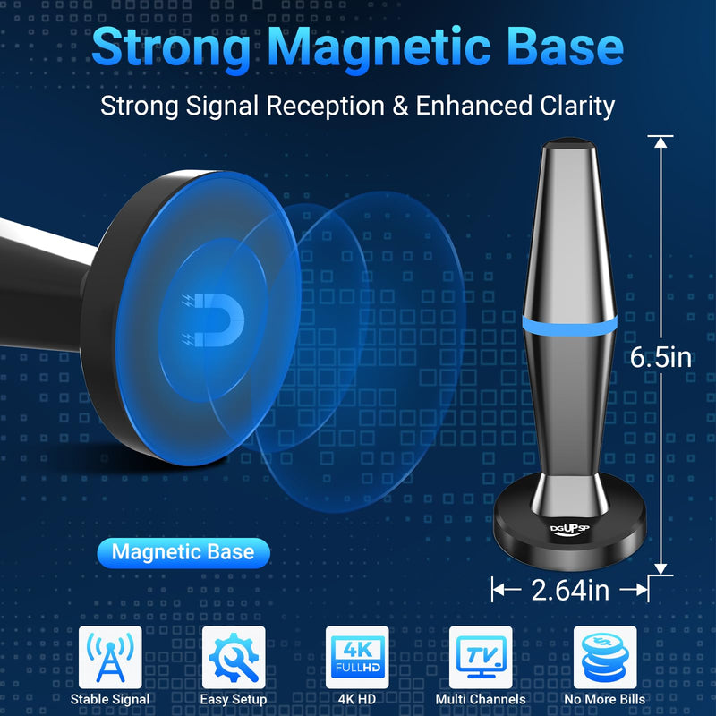 2026 Digital TV Antenna for Smart TV Indoor, TV Antenna for Local Channels with Strong Magnetic Base, 360° Reception HD Antennas for TV Indoor 4K Supports Smart & Older TVs (Black Blue) Black Blue