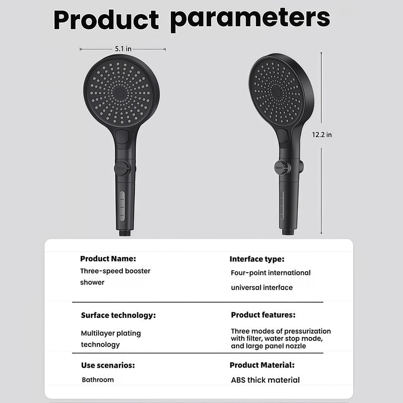 Filtered Handheld Shower Head with Hose and Holder, 5.1" Large High Pressure Shower Wand with 2 Extra Filters, Reinforced Matte Black Showerhead Set for Hard Water, 3 Spray Modes & One-Key Pause