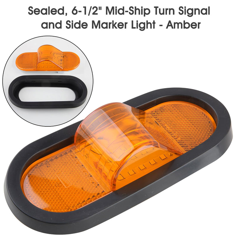 2Pcs 6.5 Inch Oval LED Side Marker Lights and Mid Ship Turn Signal Amber w/Reflex Lens Rubber Grommet Sealed w/3 Prong Wire Pigtail for 6 Inch Oval Led Trailer Mid Turn Marker Lights Reflectorized 2