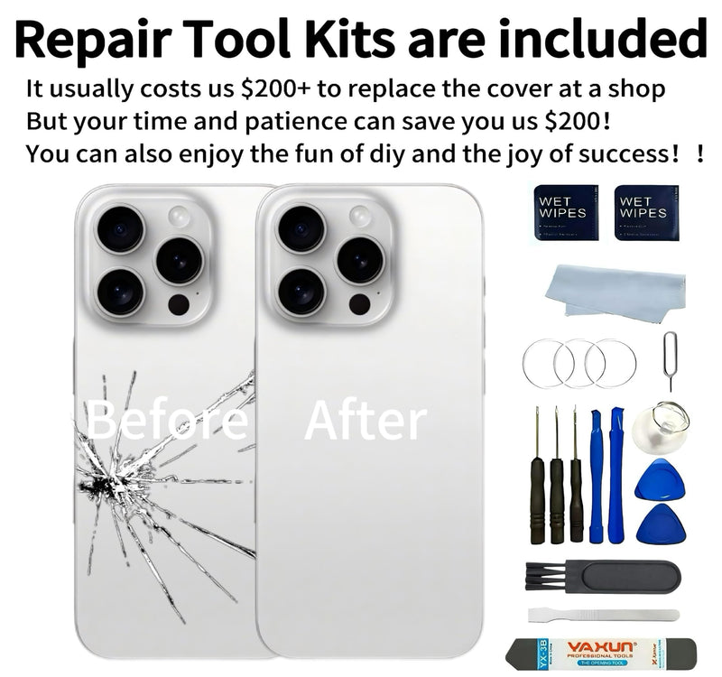 Back Glass Replacement for iPhone 15 Pro Max 6.7inch Back Cover with Wireless Charging Coil Flex Cable+Flashlight +Camera Frame (White, iPhone 15 Pro Max) 15 Pro Max-White